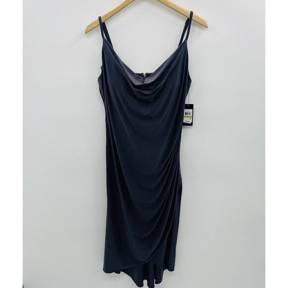 Guess Womens Size 14 Faux Wrap Cowlneck Slip Dress in Slate Gray Stretch $108 - Picture 2 of 8